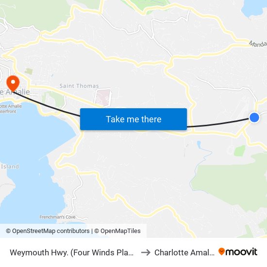 Weymouth Hwy. (Four Winds Plaza) to Charlotte Amalie map
