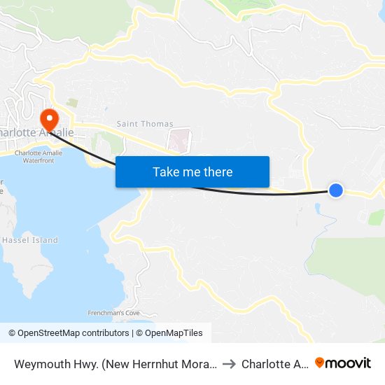 Weymouth Hwy. (New Herrnhut Moravian Mission) to Charlotte Amalie map