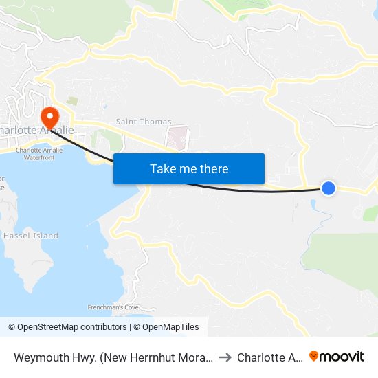 Weymouth Hwy. (New Herrnhut Moravian Mission) to Charlotte Amalie map