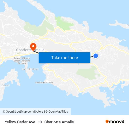 Yellow Cedar Ave. to Charlotte Amalie map