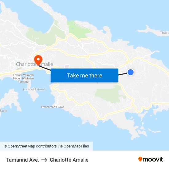 Tamarind Ave. to Charlotte Amalie map