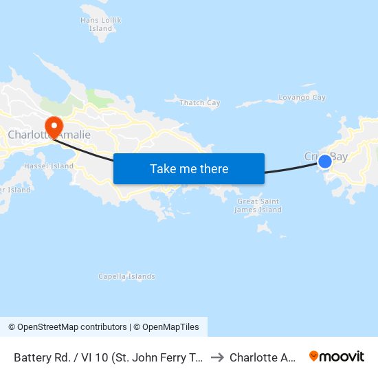Battery Rd. / VI 10 (St. John Ferry Terminal) to Charlotte Amalie map