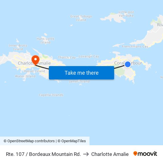 Rte. 107 / Bordeaux Mountain Rd. to Charlotte Amalie map