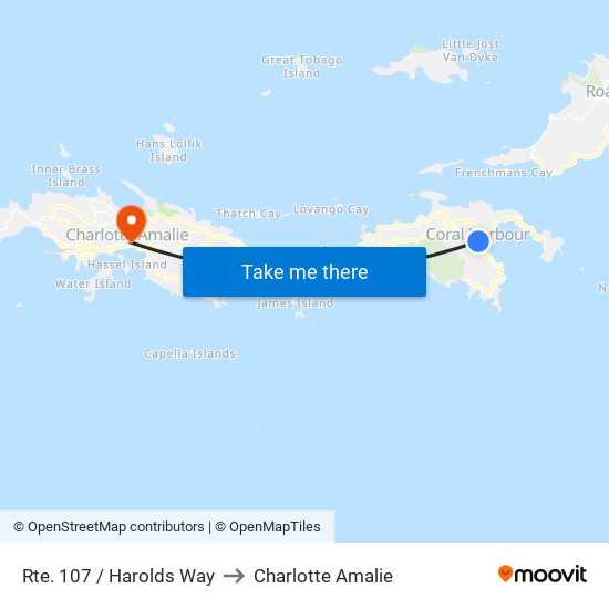 Rte. 107 / Harolds Way to Charlotte Amalie map