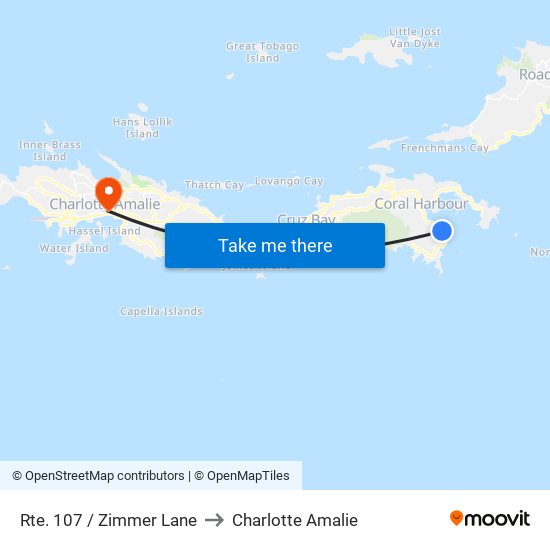 Rte. 107 / Zimmer Lane to Charlotte Amalie map