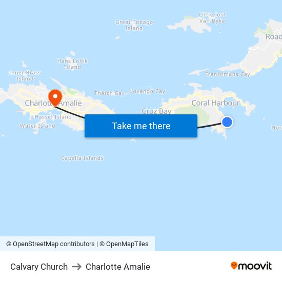 Calvary Church to Charlotte Amalie map