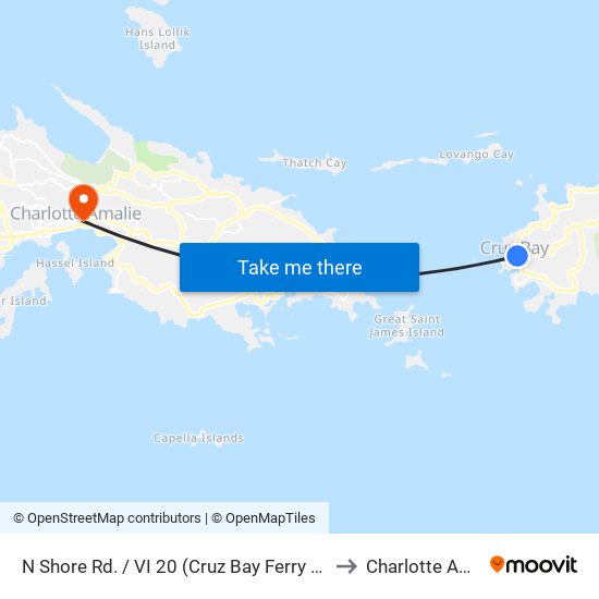 N Shore Rd. / VI 20 (Cruz Bay Ferry Terminal) to Charlotte Amalie map
