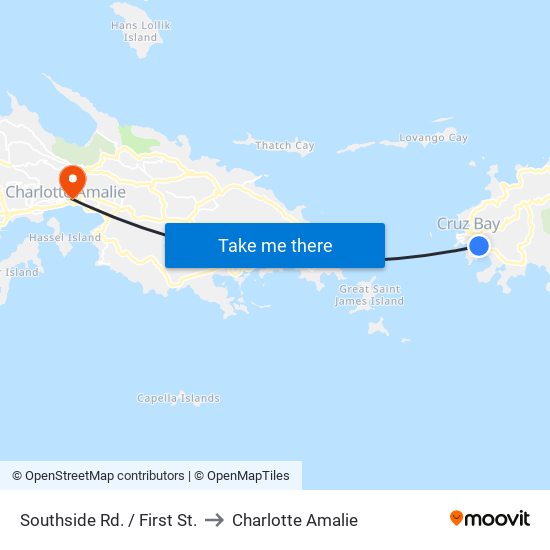 Southside Rd. / First St. to Charlotte Amalie map