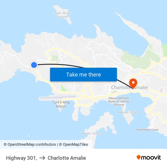 Highway 301, to Charlotte Amalie map