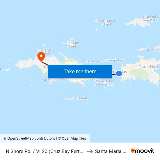 N Shore Rd. / VI 20 (Cruz Bay Ferry Terminal) to Santa Maria Estate map