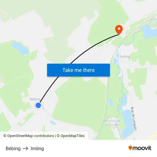 Bébing to Imling map