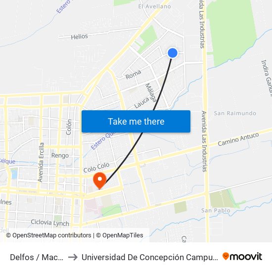 Delfos /  Macedonia to Universidad De Concepción Campus Los Ángeles map