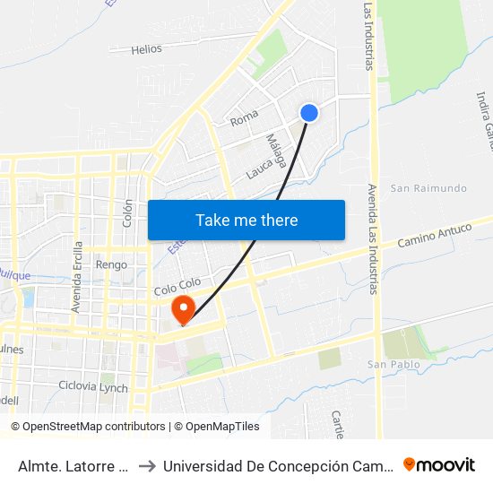 Almte. Latorre /  Esparta to Universidad De Concepción Campus Los Ángeles map
