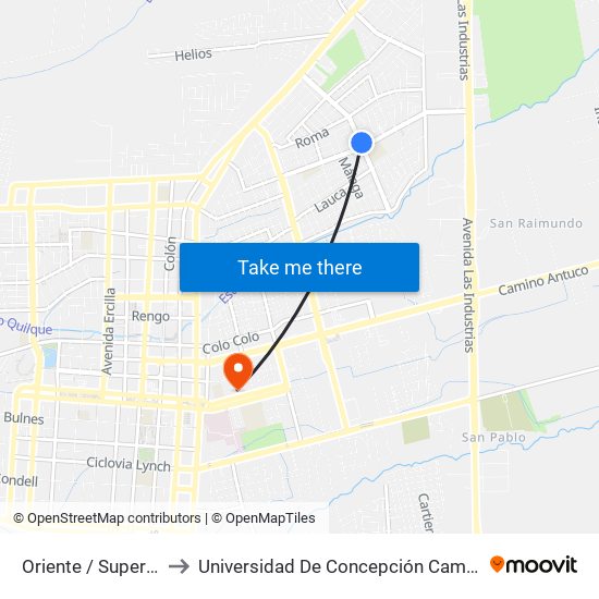 Oriente / Supermercado to Universidad De Concepción Campus Los Ángeles map