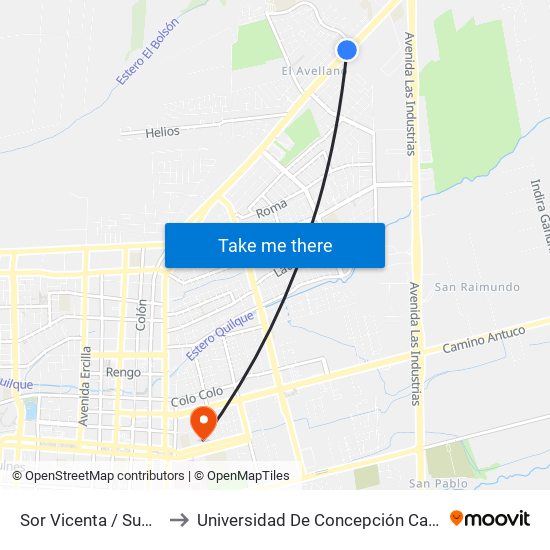 Sor Vicenta / Supermercado to Universidad De Concepción Campus Los Ángeles map