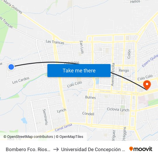 Bombero Fco. Rioseco /  El Aromo to Universidad De Concepción Campus Los Ángeles map