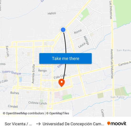 Sor Vicenta /  Guacolda to Universidad De Concepción Campus Los Ángeles map