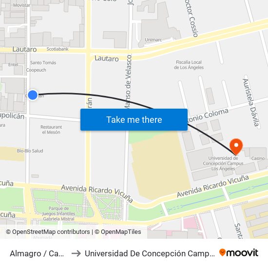 Almagro /  Caupolican to Universidad De Concepción Campus Los Ángeles map