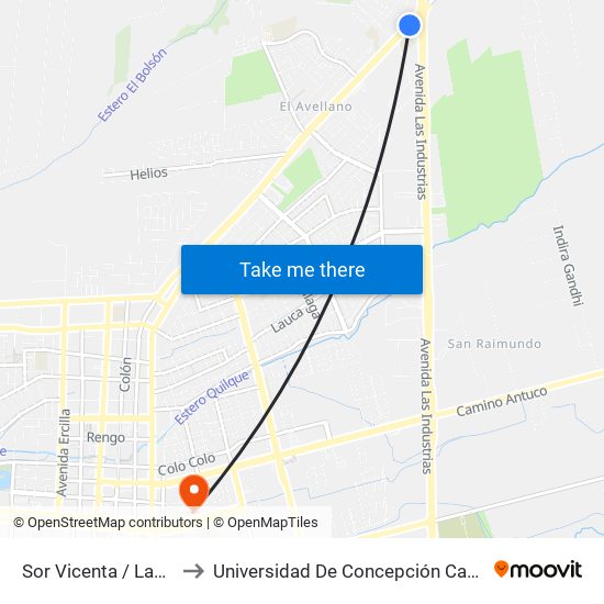 Sor Vicenta /  Las Industrias to Universidad De Concepción Campus Los Ángeles map