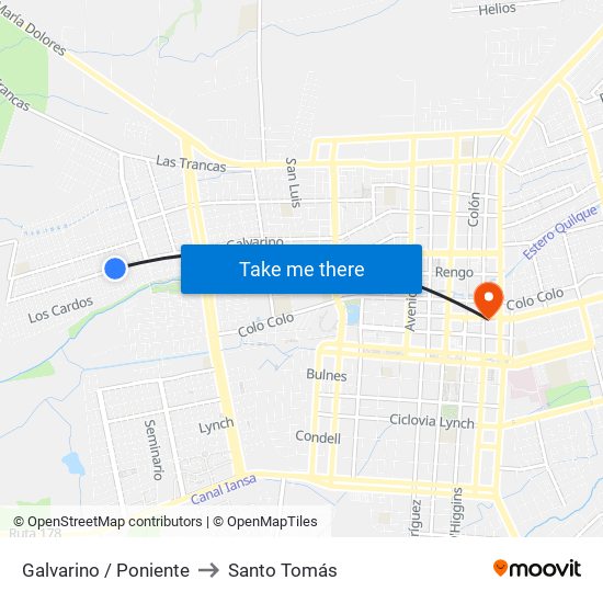 Galvarino /  Poniente to Santo Tomás map