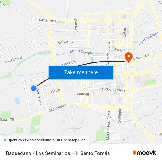 Baquedano /  Los Seminarios to Santo Tomás map