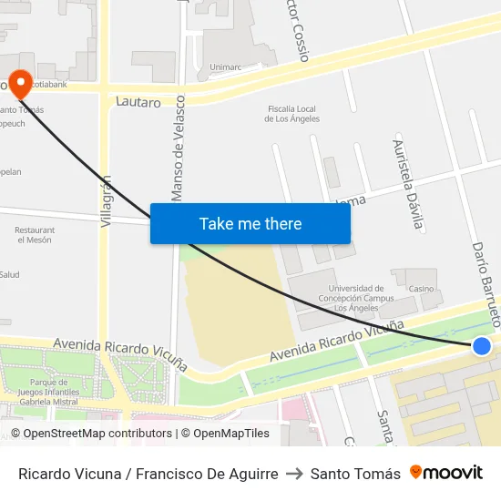 Ricardo Vicuna /  Francisco De Aguirre to Santo Tomás map