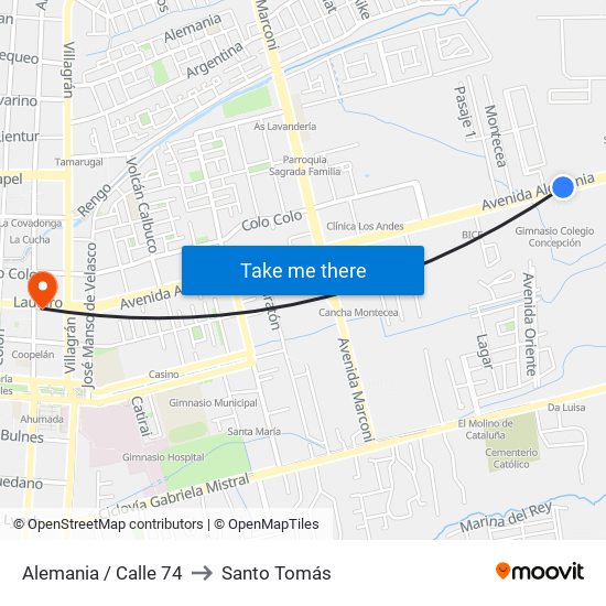 Alemania /  Calle 74 to Santo Tomás map