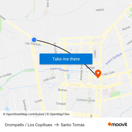 Orompello /  Los Copihues to Santo Tomás map