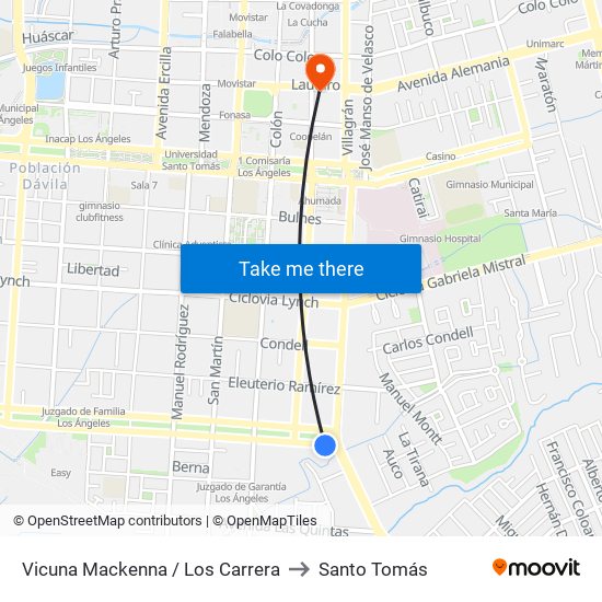 Vicuna Mackenna /  Los Carrera to Santo Tomás map