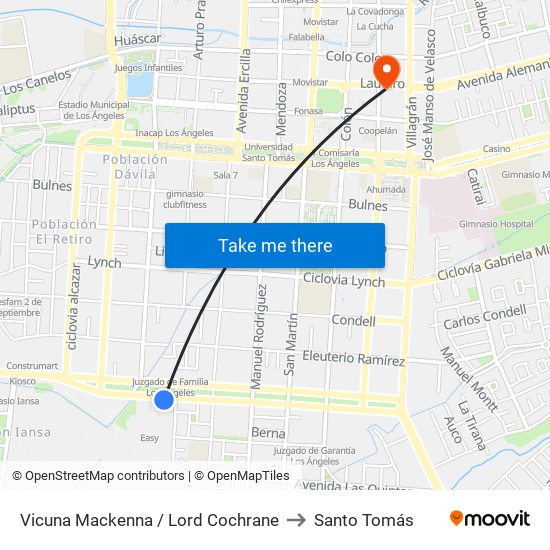 Vicuna Mackenna /  Lord Cochrane to Santo Tomás map