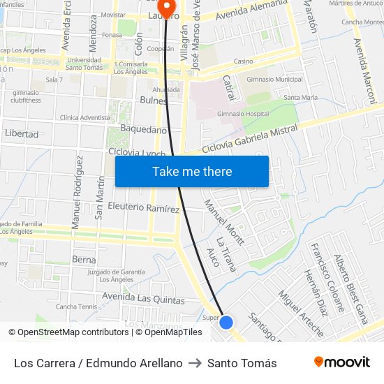 Los Carrera /  Edmundo Arellano to Santo Tomás map