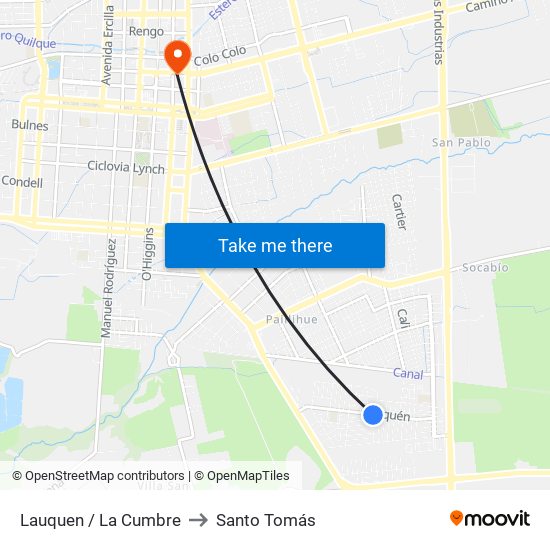 Lauquen /  La Cumbre to Santo Tomás map