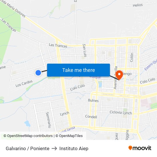 Galvarino /  Poniente to Instituto Aiep map