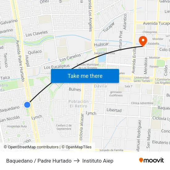 Baquedano /  Padre Hurtado to Instituto Aiep map
