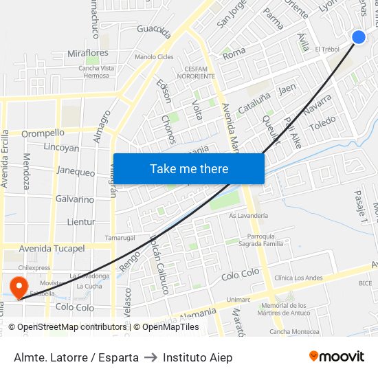 Almte. Latorre /  Esparta to Instituto Aiep map