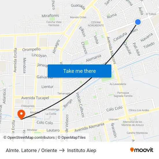 Almte. Latorre /  Oriente to Instituto Aiep map