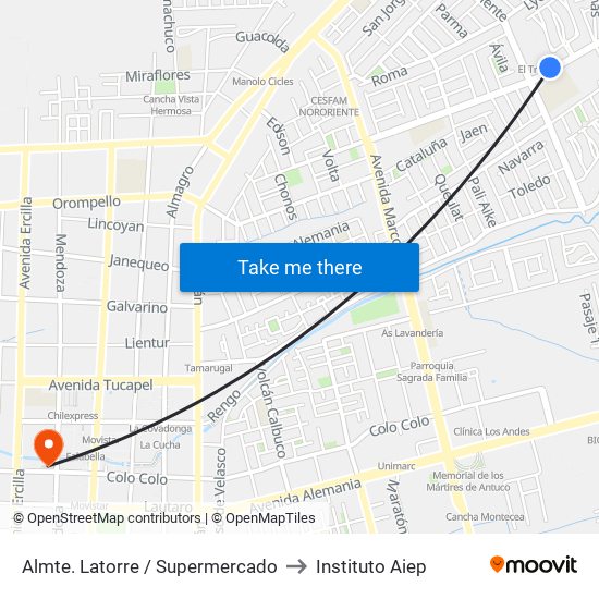 Almte. Latorre / Supermercado to Instituto Aiep map