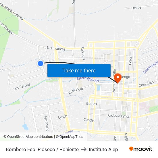 Bombero Fco. Rioseco /  Poniente to Instituto Aiep map