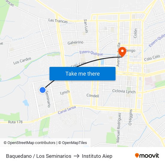 Baquedano /  Los Seminarios to Instituto Aiep map