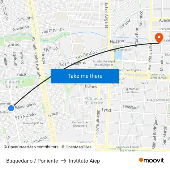 Baquedano /  Poniente to Instituto Aiep map