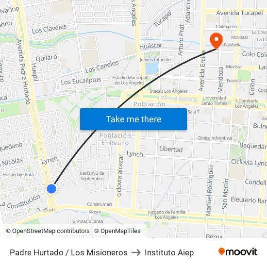 Padre Hurtado /  Los Misioneros to Instituto Aiep map