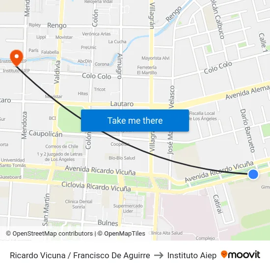 Ricardo Vicuna /  Francisco De Aguirre to Instituto Aiep map