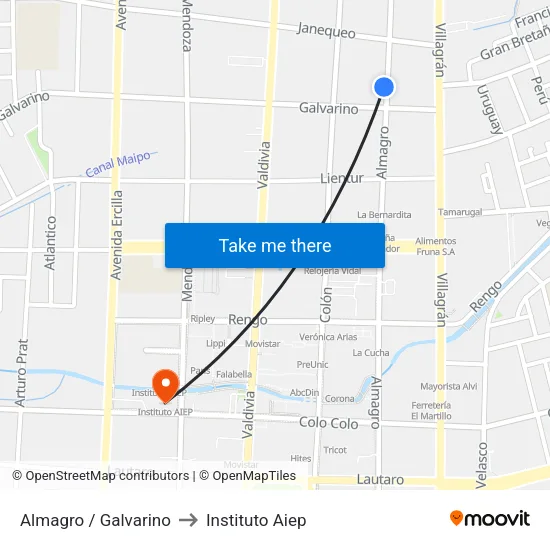 Almagro /  Galvarino to Instituto Aiep map
