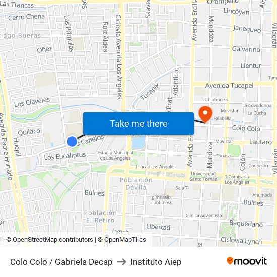 Colo Colo  /  Gabriela Decap to Instituto Aiep map