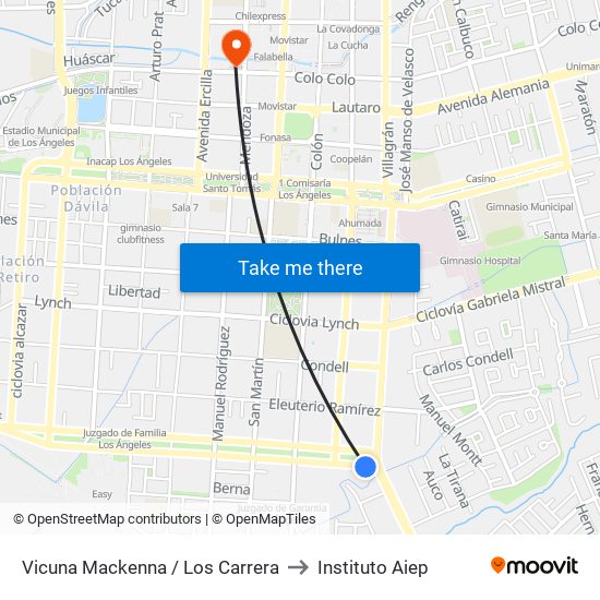 Vicuna Mackenna /  Los Carrera to Instituto Aiep map