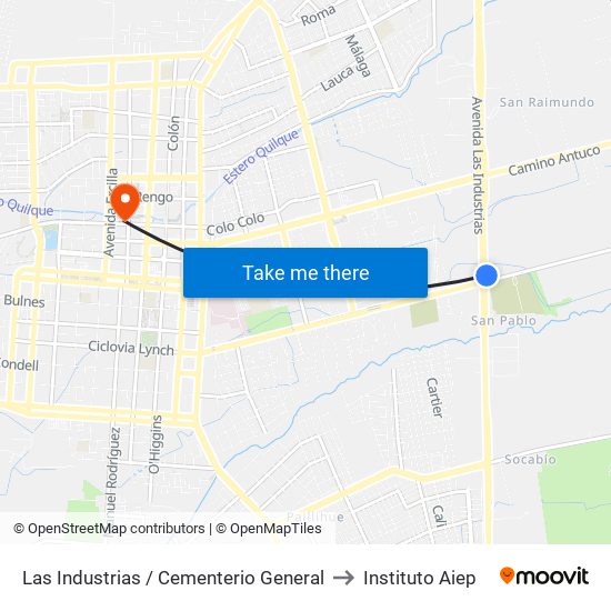 Las Industrias / Cementerio General to Instituto Aiep map