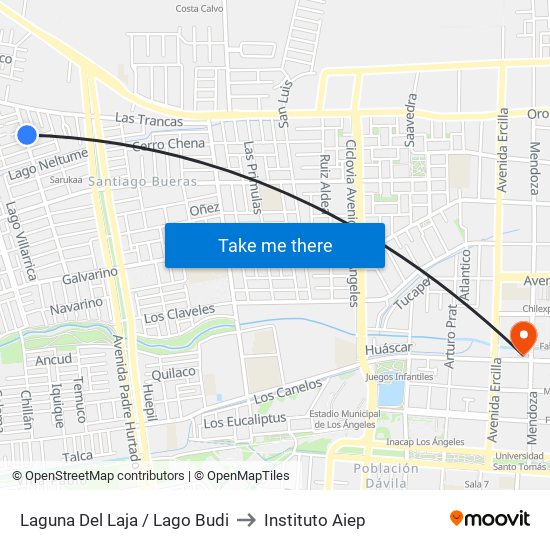 Laguna Del Laja /  Lago Budi to Instituto Aiep map