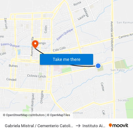 Gabriela Mistral / Cementerio Catolico to Instituto Aiep map