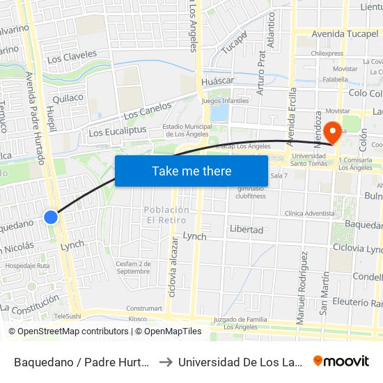 Baquedano /  Padre Hurtado to Universidad De Los Lagos map