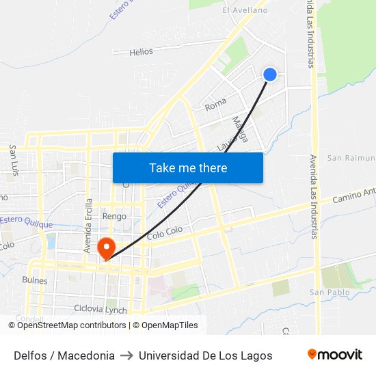 Delfos /  Macedonia to Universidad De Los Lagos map